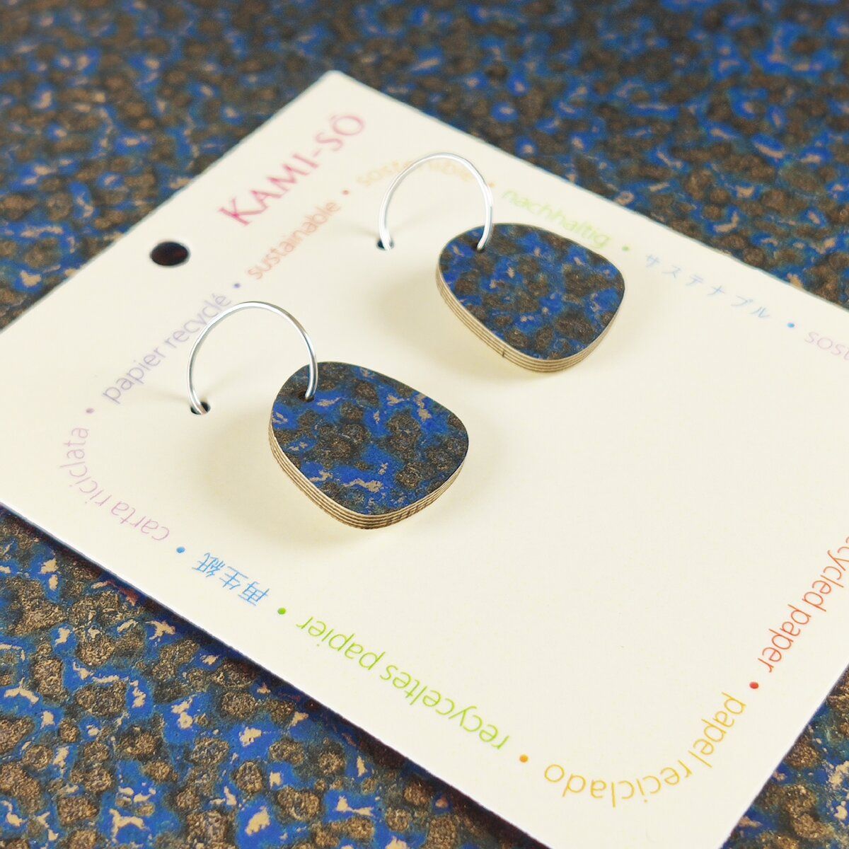 Mini Recycled Paper Earrings - Blue & Gold Fleck