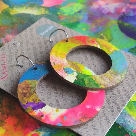 Reversible Circle Recycled Paper Earrings - Multicolour / Dark Purple