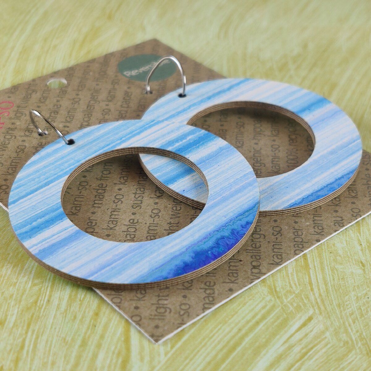 Reversible Circle Recycled Paper Earrings - Blue & White / Mint & Gold