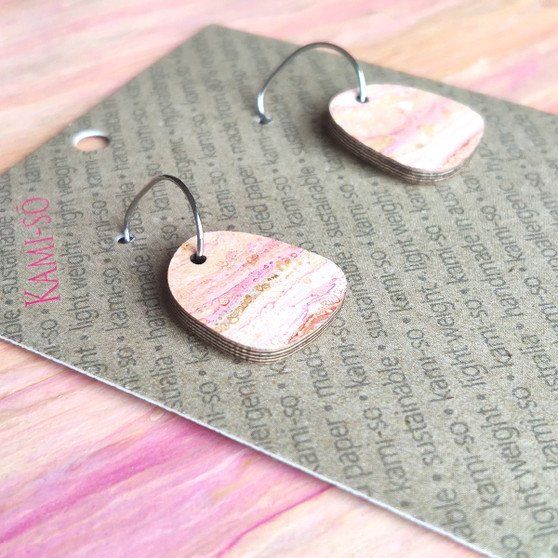 Square Recycled Paper Earrings - Pale Pink, Tan & Apricot