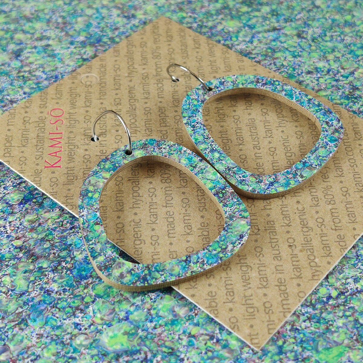 Square Recycled Paper Earrings - Blue Green Speckle