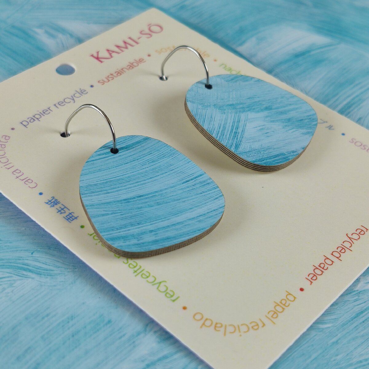 Square Recycled Paper Earrings - Blue & White Brushstrokes