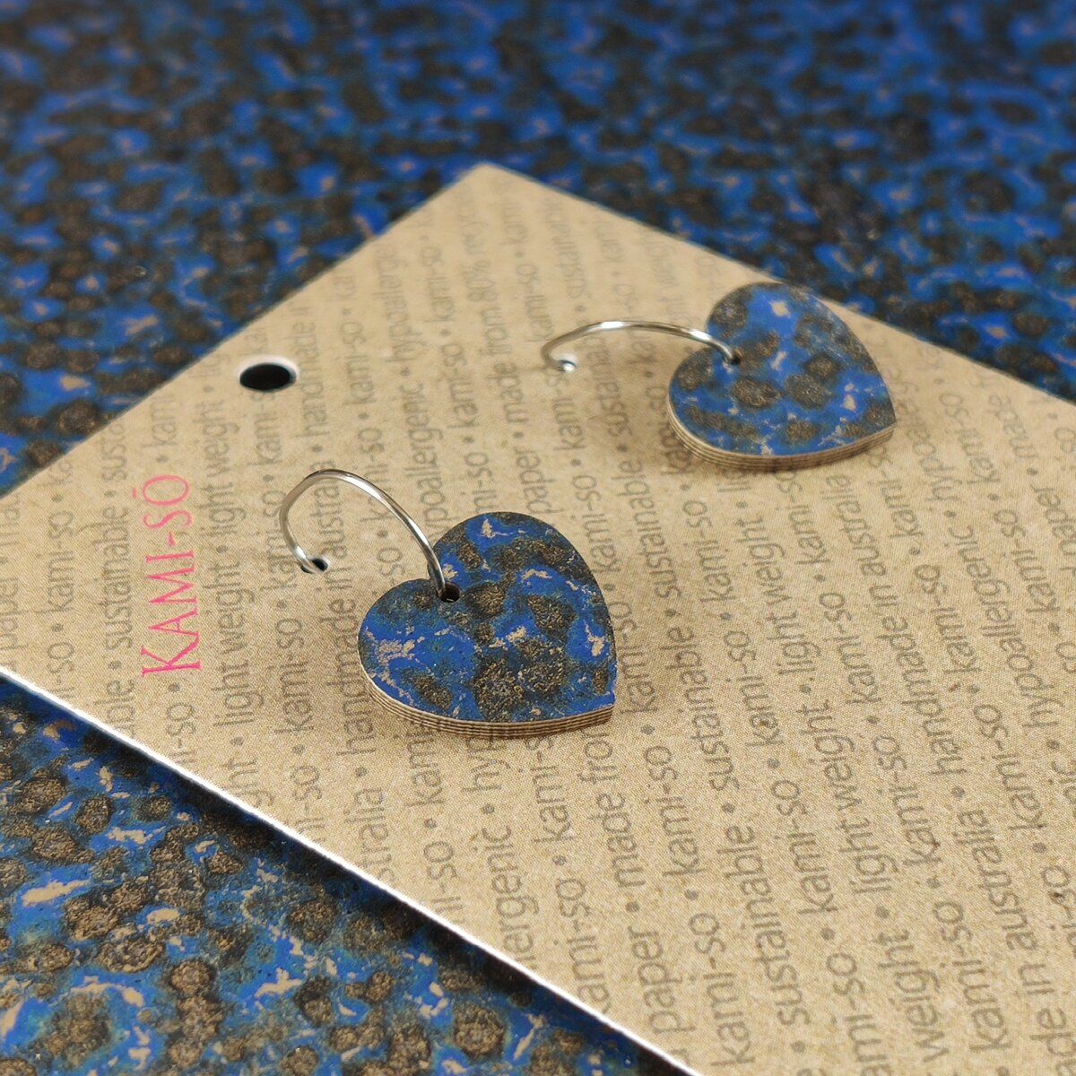 Mini Recycled Paper Earrings - Blue & Gold Fleck