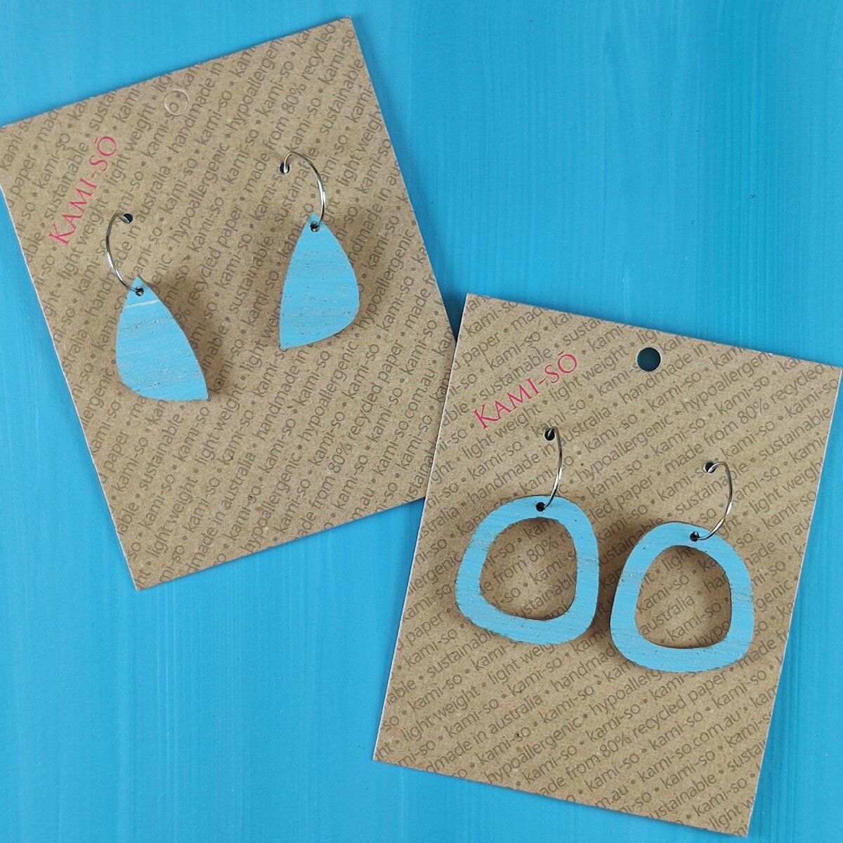 Mini Recycled Paper Earrings - Blue & Silver