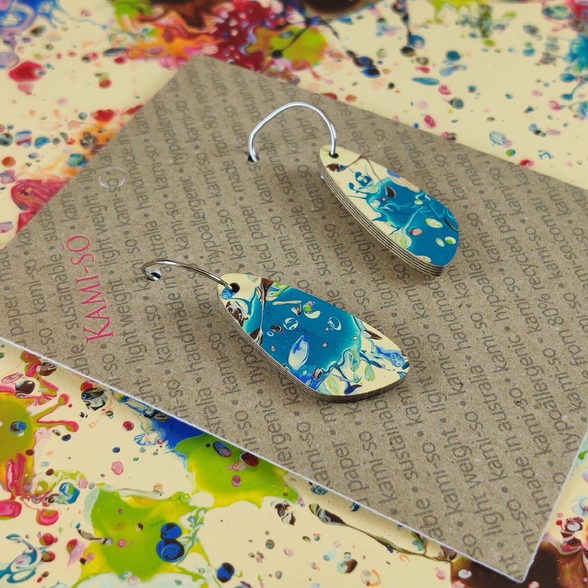 Oval Recycled Paper Earrings - Multicolour Splash