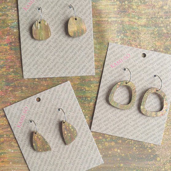 Mini Recycled Paper Earrings - Dark Gold Speckle