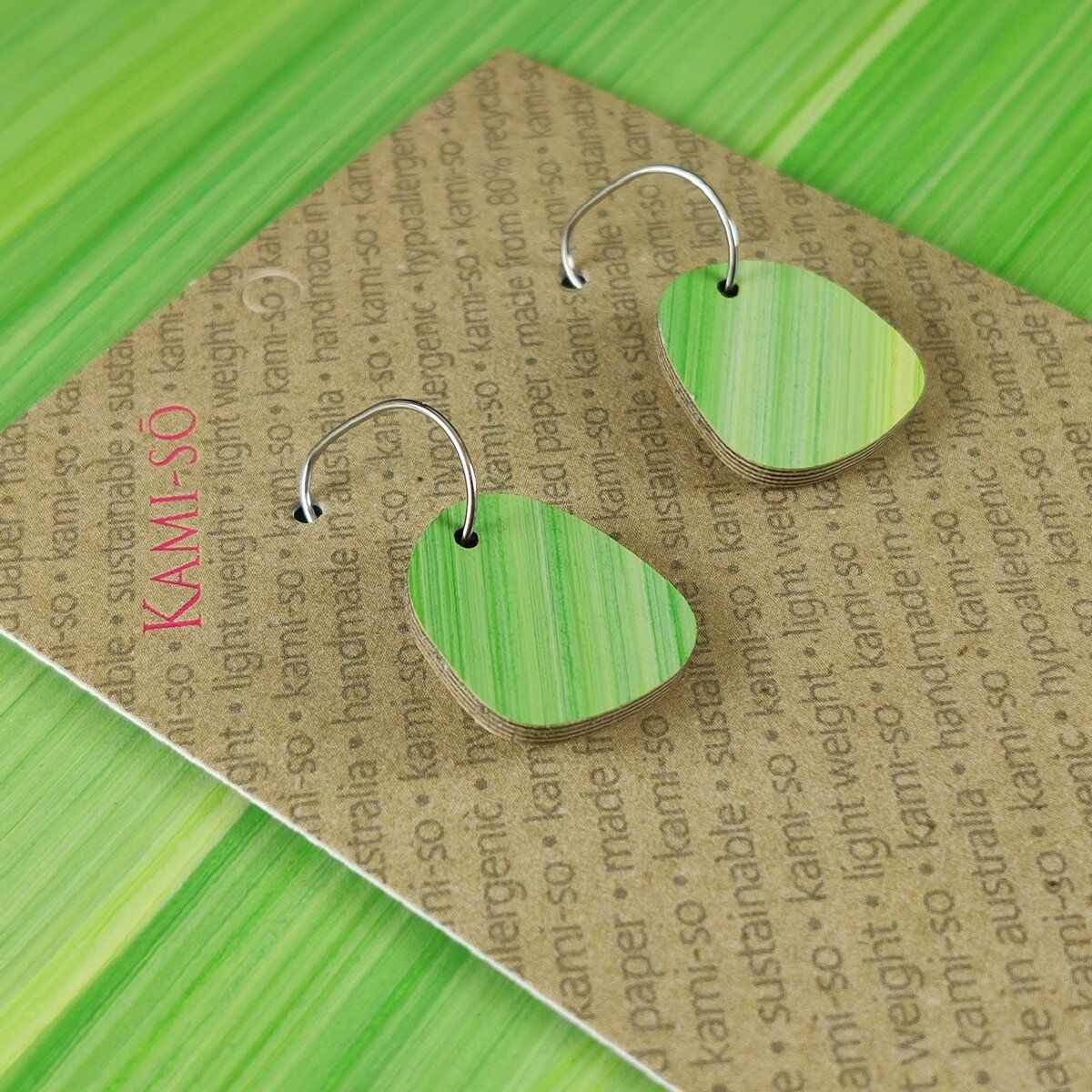 Mini Recycled Paper Earrings - Light Green Stripe