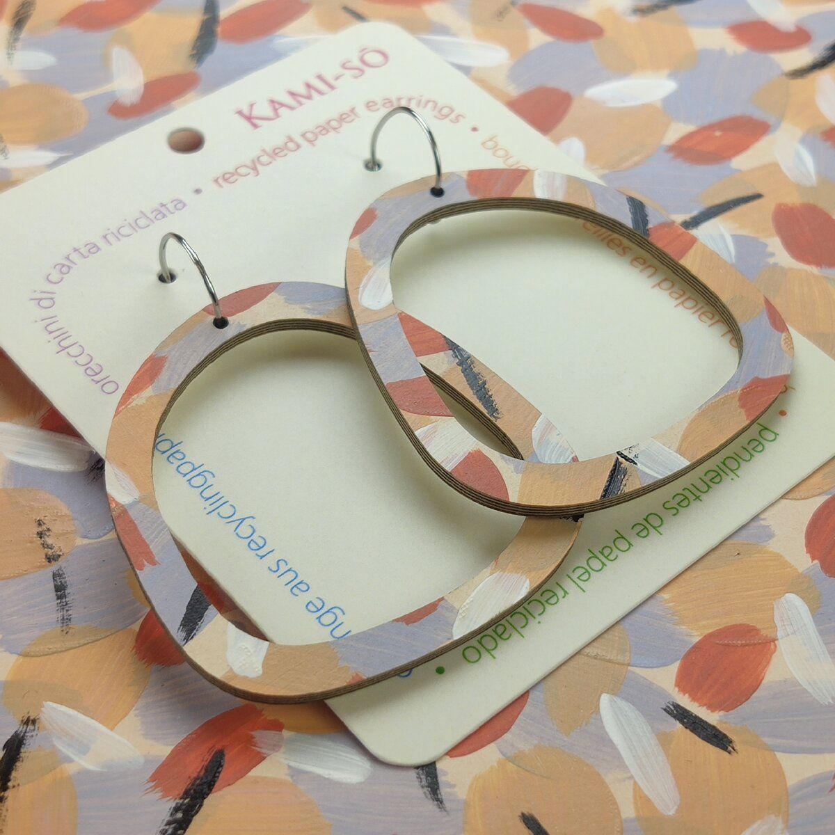 Square Recycled Paper Earrings - Terracotta & Grey