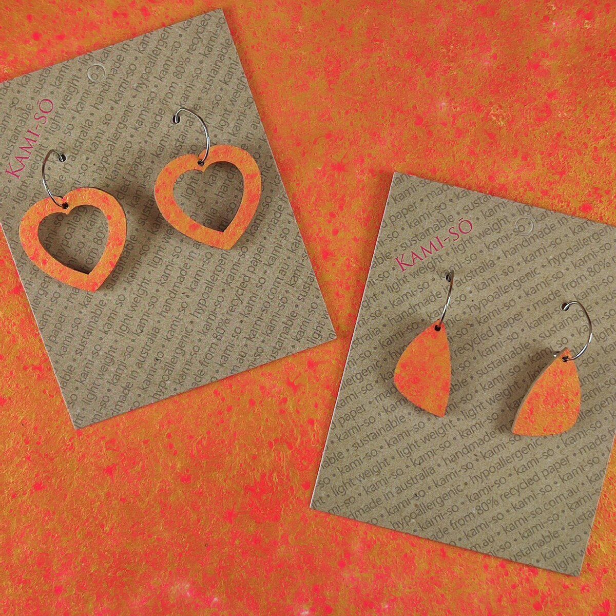 Mini Recycled Paper Earrings - Orange & Gold