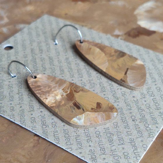 Oval Recycled Paper Earrings - Brown & Cream