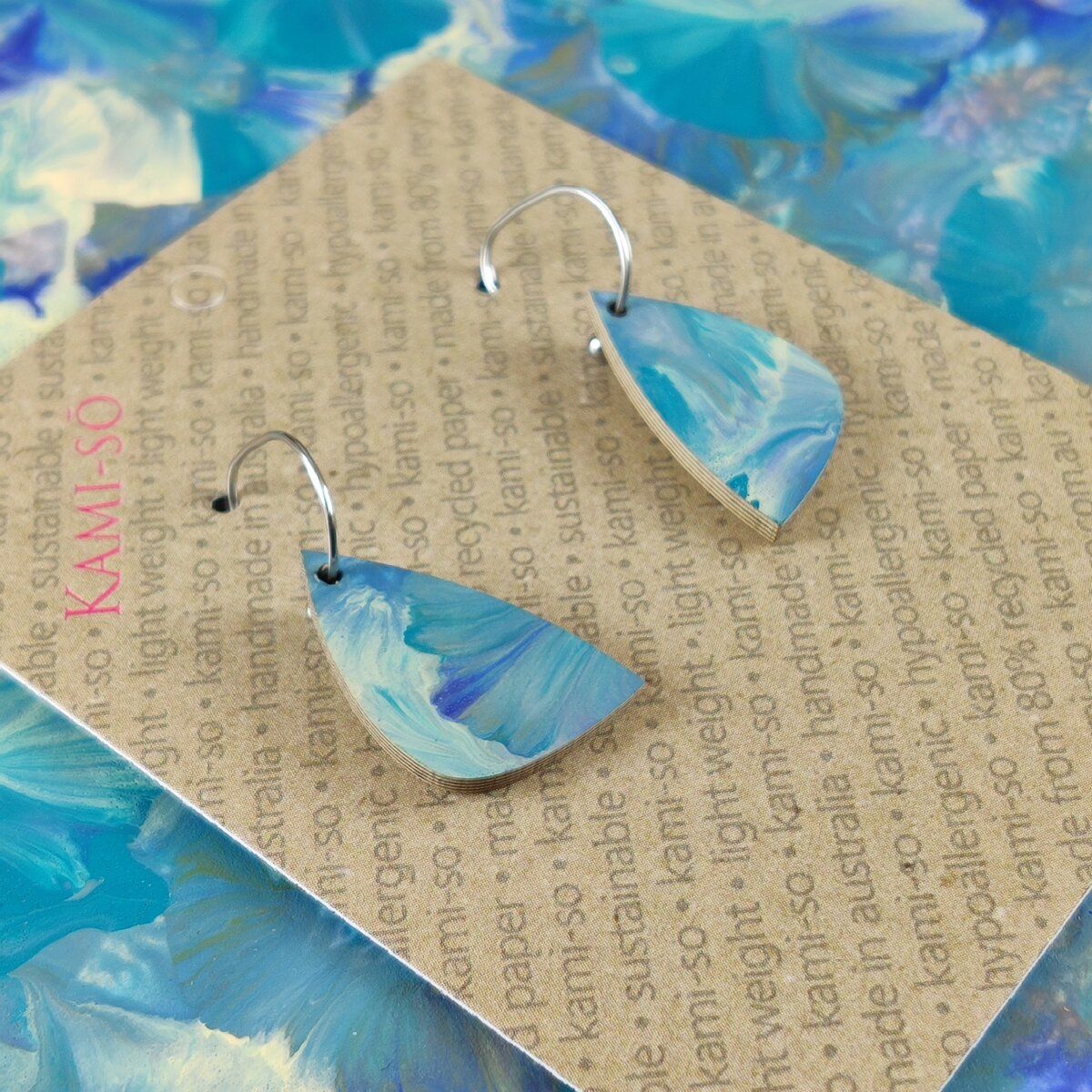 Mini Recycled Paper Earrings - Blue Grey & White