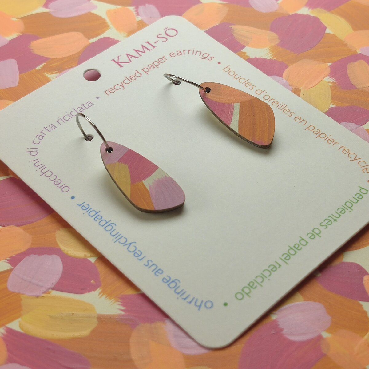 Oval Recycled Paper Earrings - Pink & Apricot