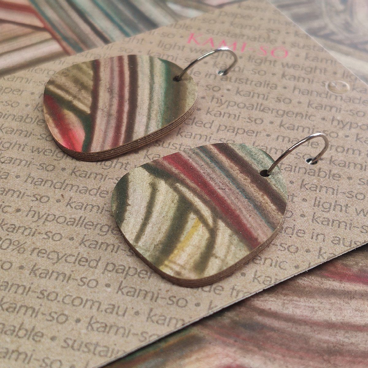 Square Recycled Paper Earrings - Earthy Thick Swipe