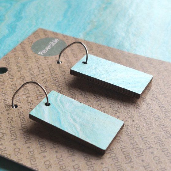 Reversible Rectangle Recycled Paper Earrings - Pale Pink & Green / Pale Blue