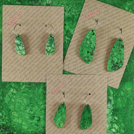 Oval Recycled Paper Earrings - Emerald Green