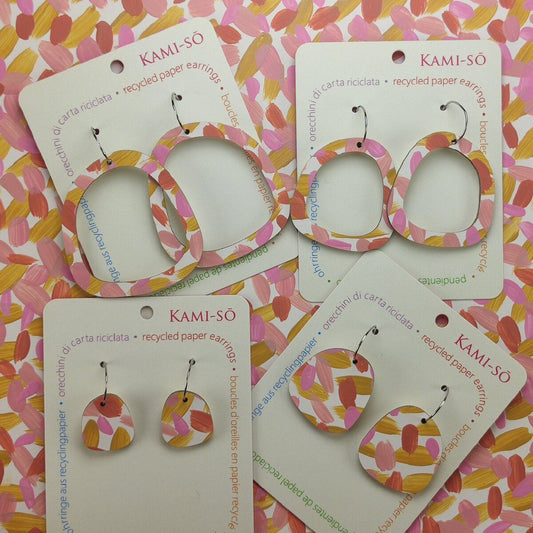 Square Recycled Paper Earrings - Pink, Mustard & Terracotta