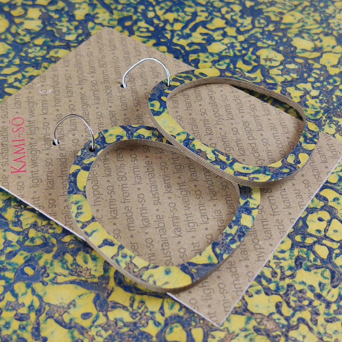 Square Recycled Paper Earrings - Gold & Blue Crackle