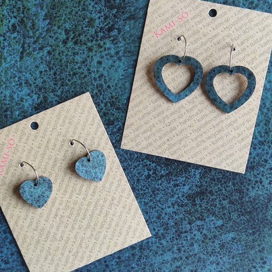 Mini Recycled Paper Earrings - Navy & Black