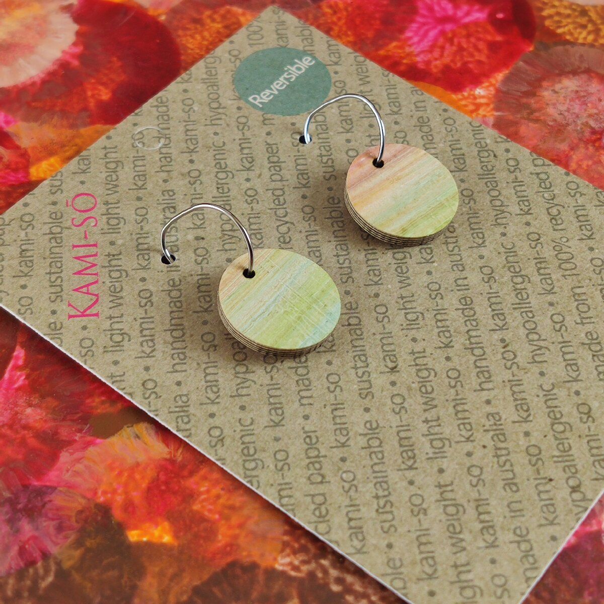 Reversible Circle Recycled Paper Earrings - Pastel Stripes / Autumn Colours