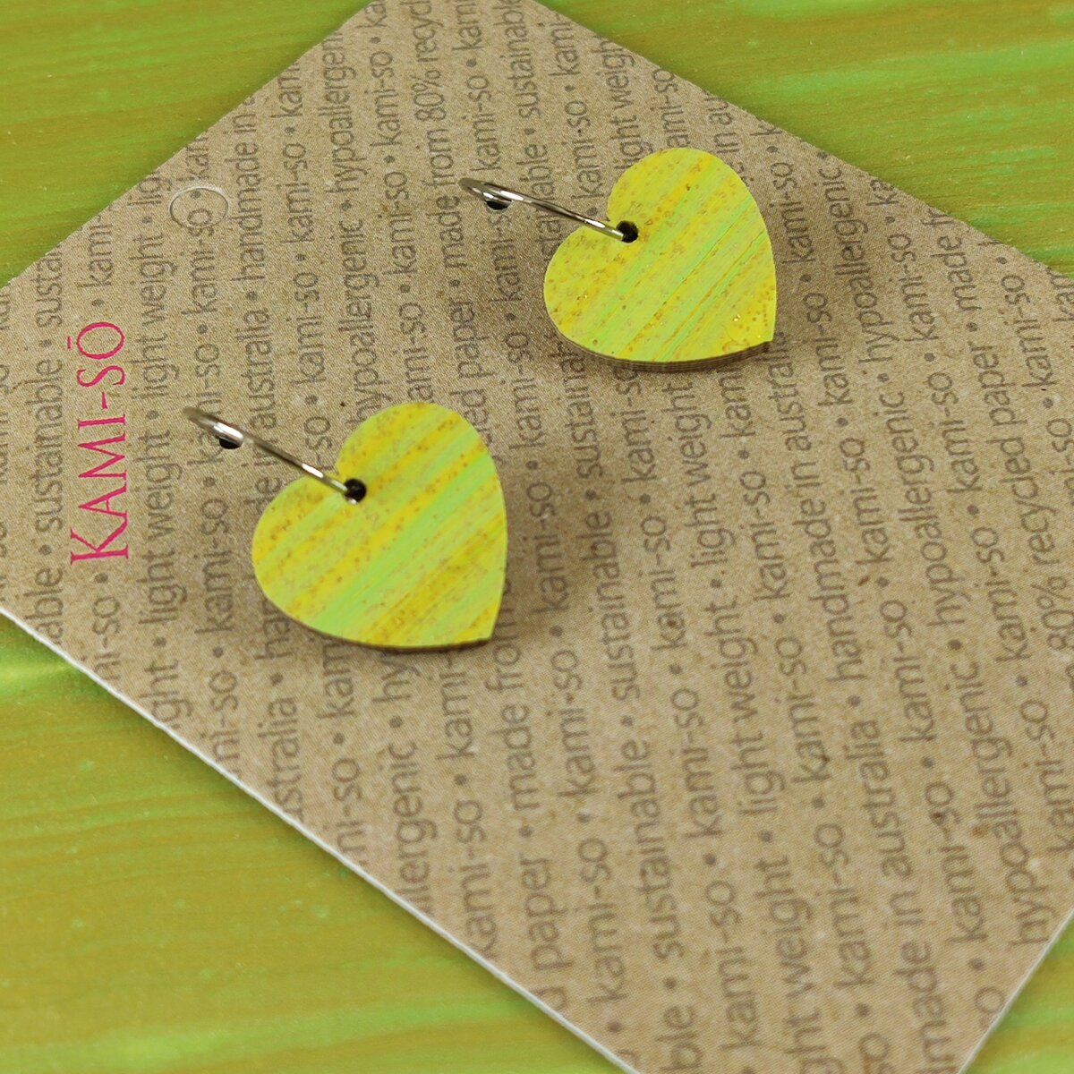 Mini Recycled Paper Earrings - Green & Gold Stripe