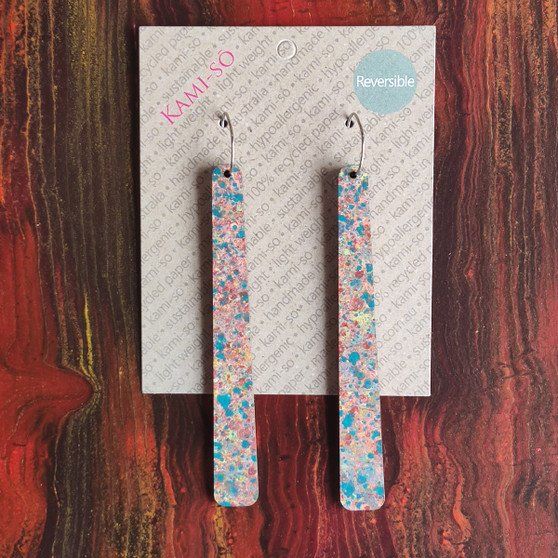 Reversible Paddle Recycled Paper Earrings - Brown Stripe / Speckle