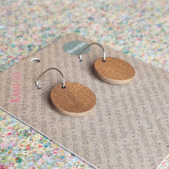 Reversible Circle Recycled Paper Earrings - Light Speckle / Brown