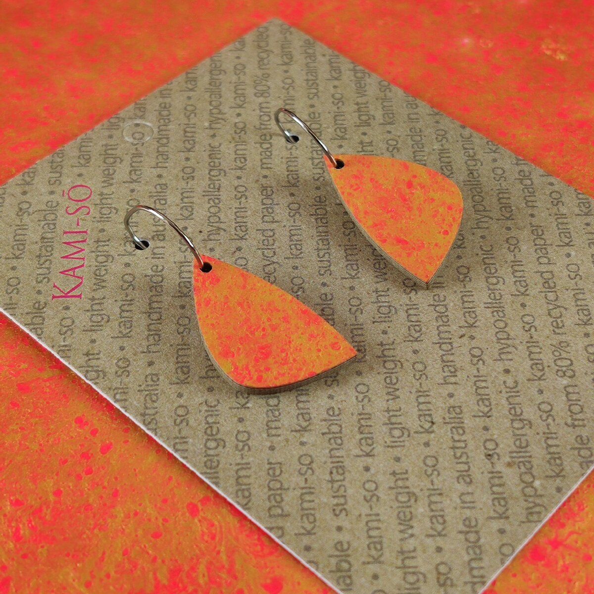 Mini Recycled Paper Earrings - Orange & Gold