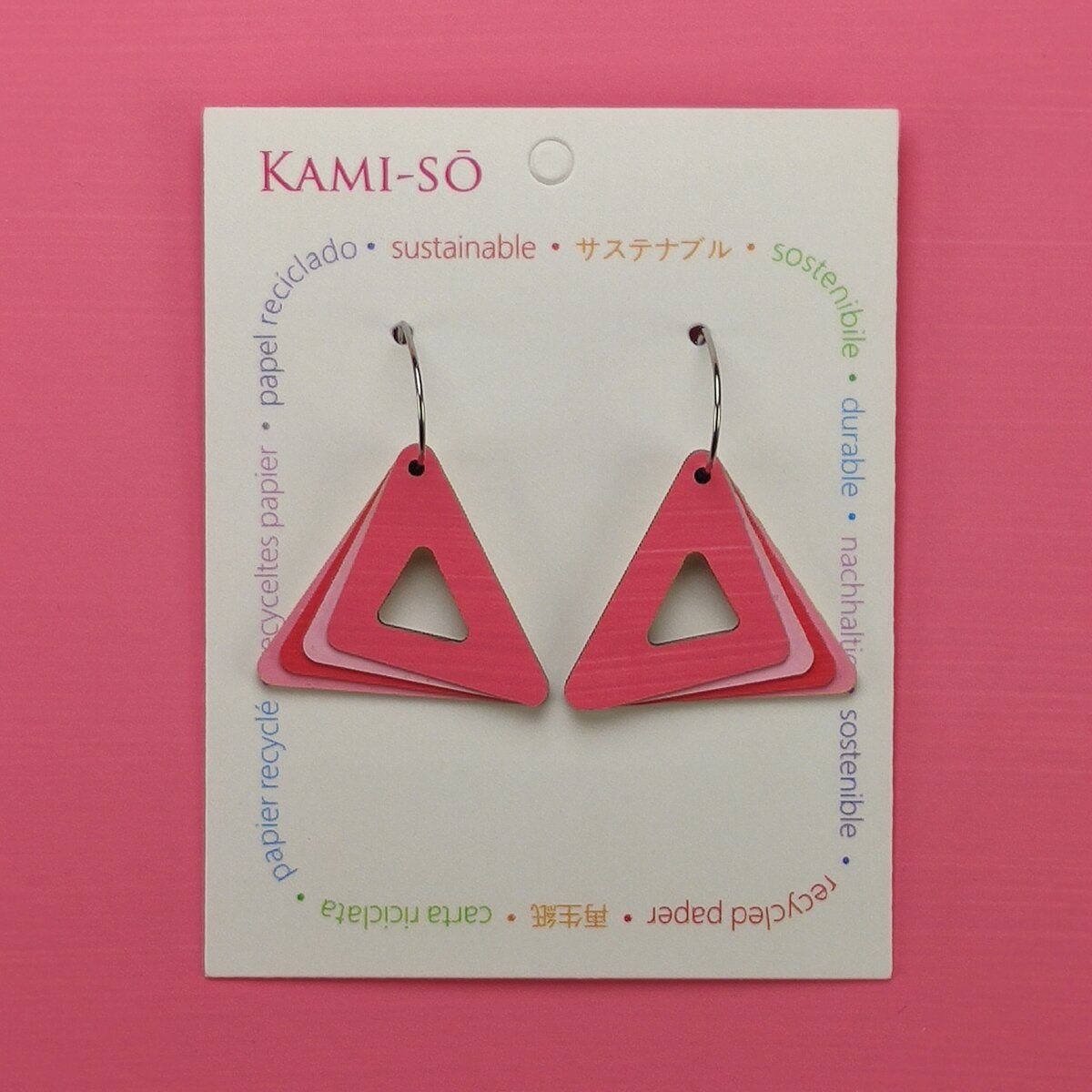 Triangle Hoop Layered Recycled Paper Earrings - Pink