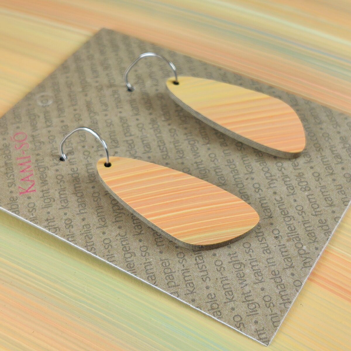 Oval Recycled Paper Earrings - Sunset Swipe