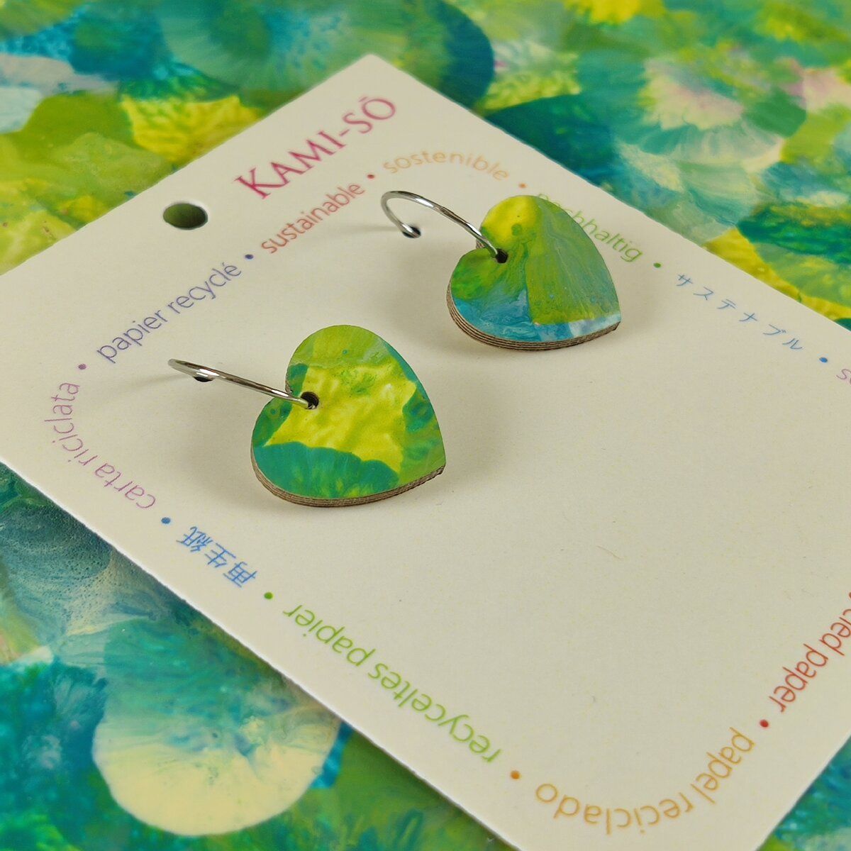 Mini Recycled Paper Earrings - Lime, Blue and Cream