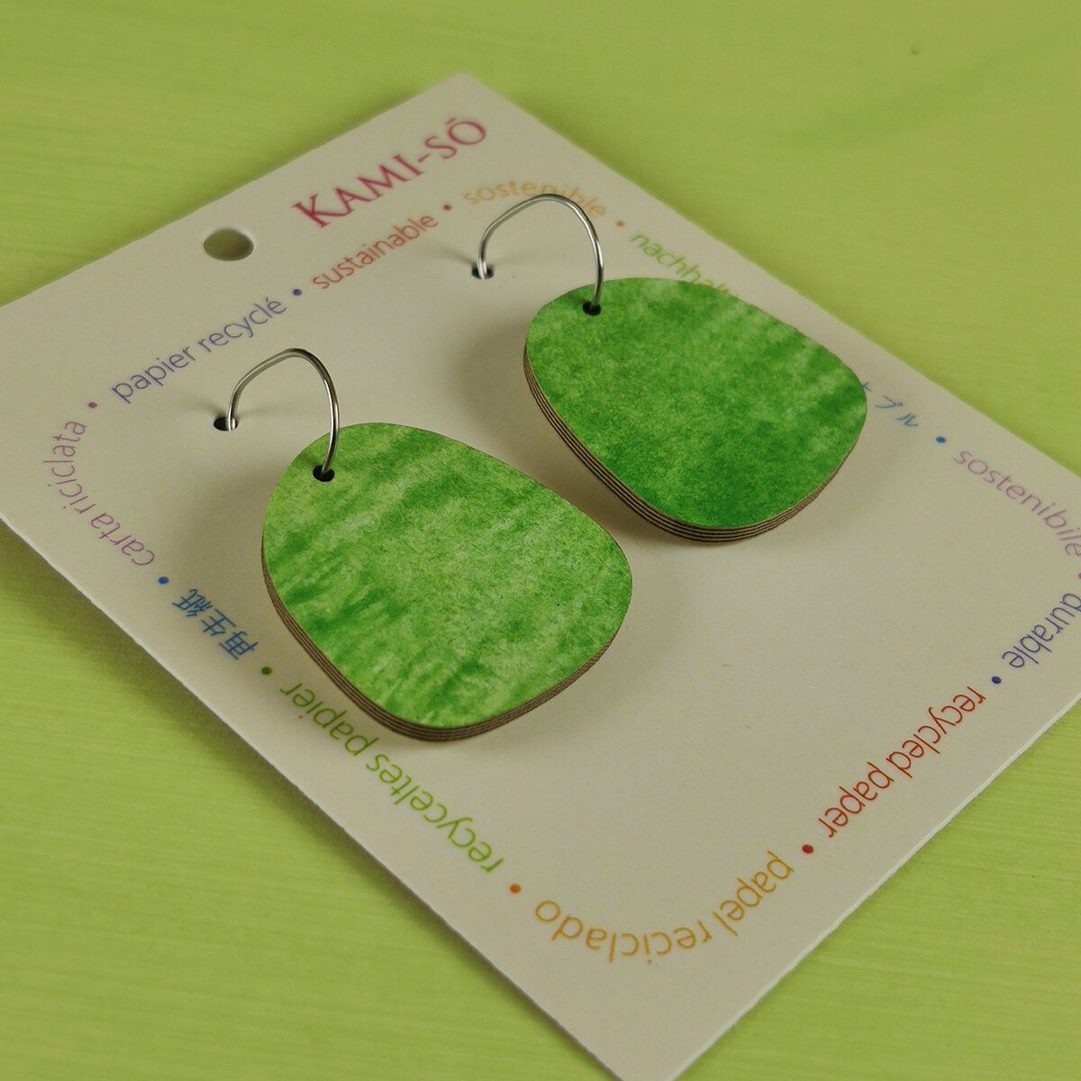 Square Recycled Paper Earrings - Light Green Swipe