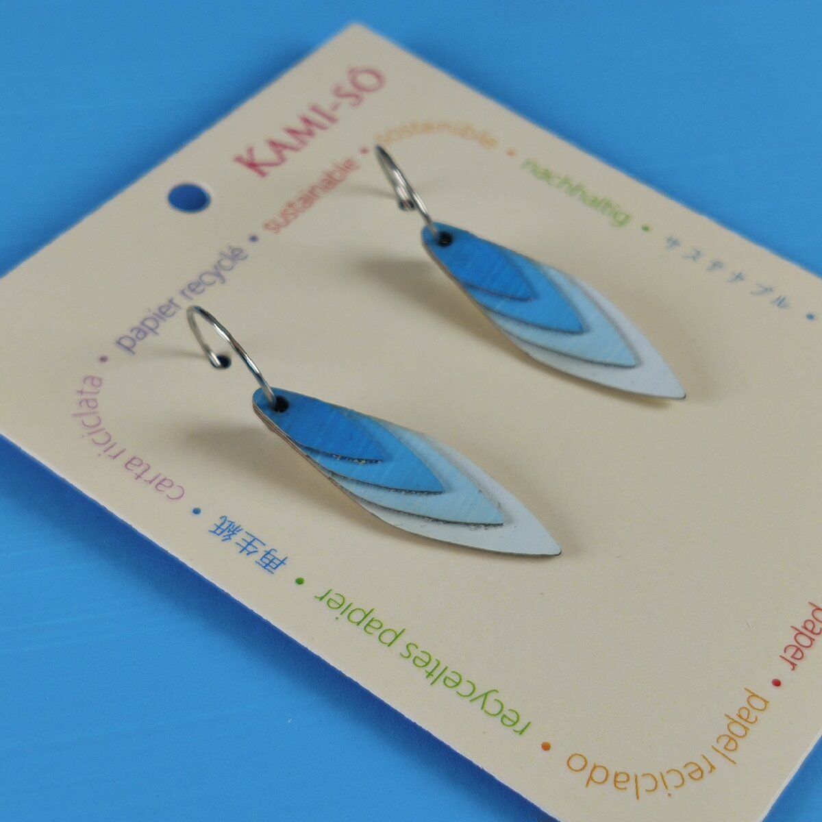 Diamond Layered Recycled Paper Earrings - Blue