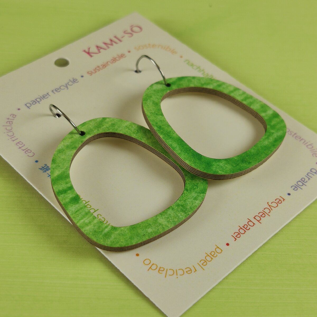 Square Recycled Paper Earrings - Light Green Swipe