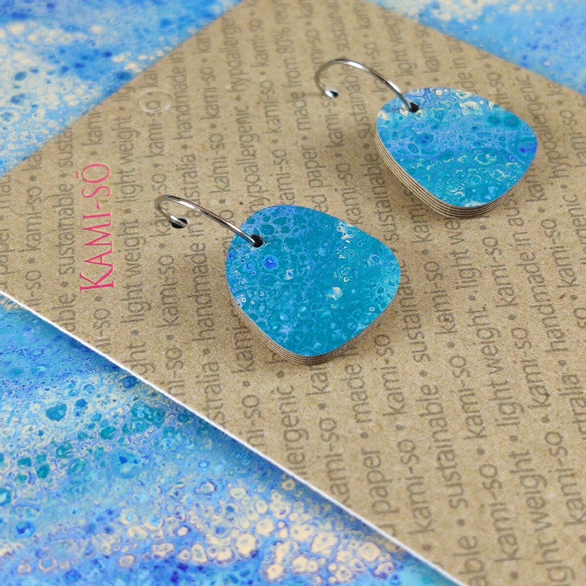 Mini Recycled Paper Earrings - Ocean Blues Crackle