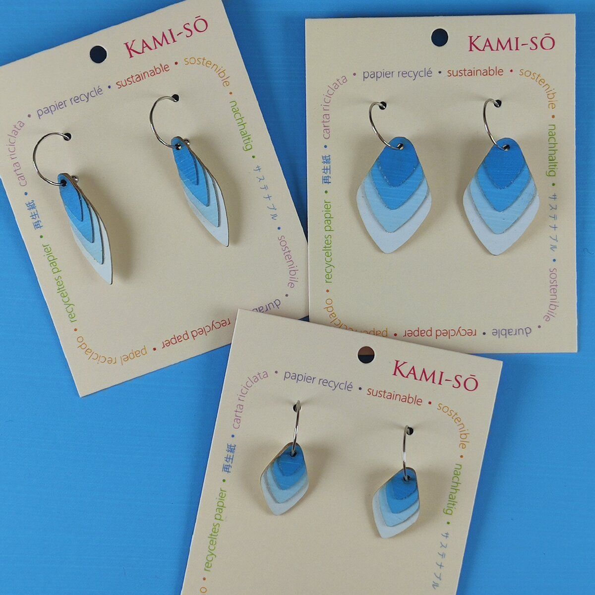 Diamond Layered Recycled Paper Earrings - Blue