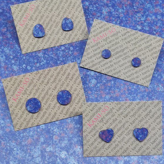 Recycled Paper Stud Earrings - Blue Speckle