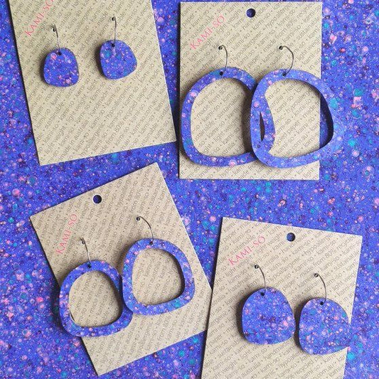 Square Recycled Paper Earrings - Blue Speckle