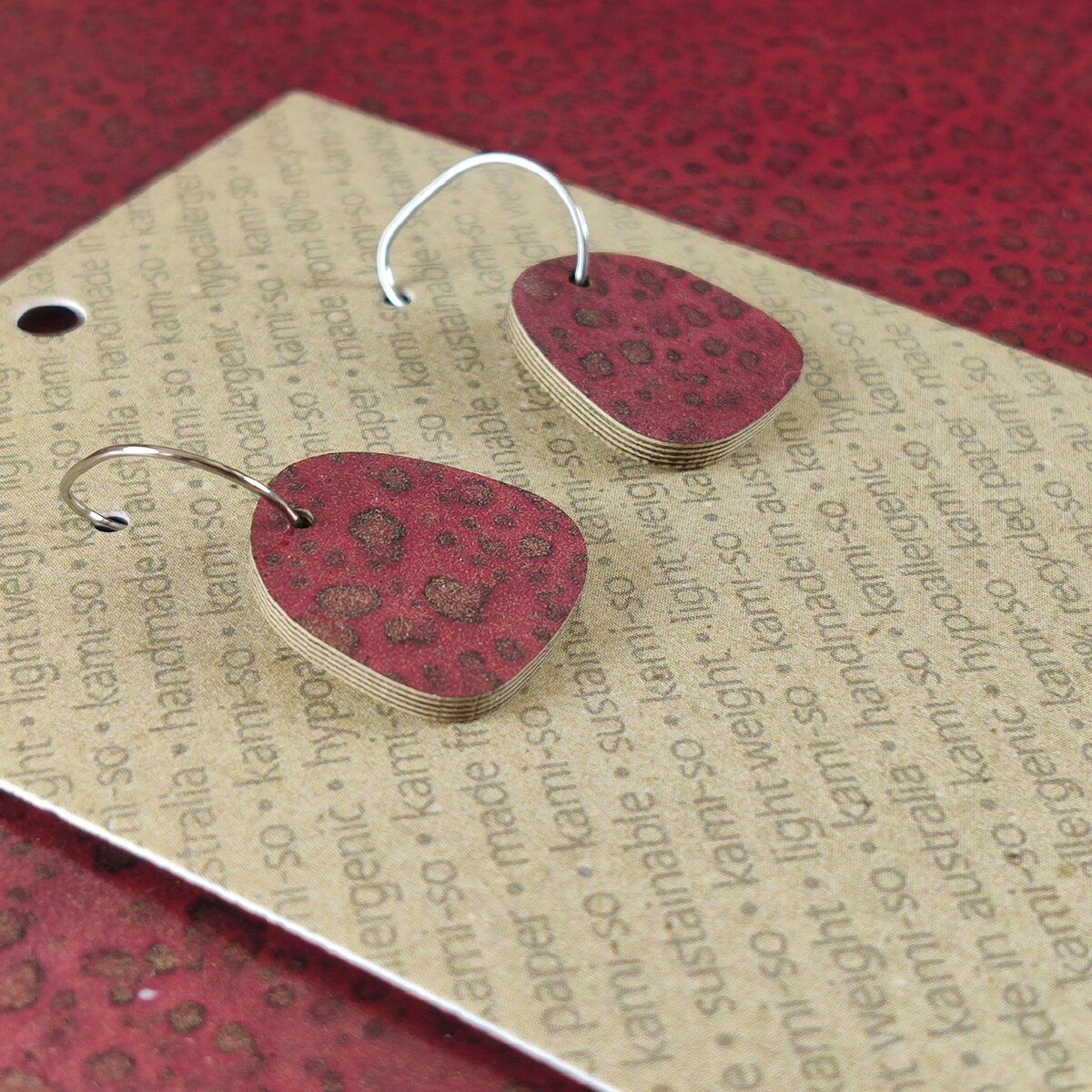 Mini Recycled Paper Earrings - Wine & Gold Fleck