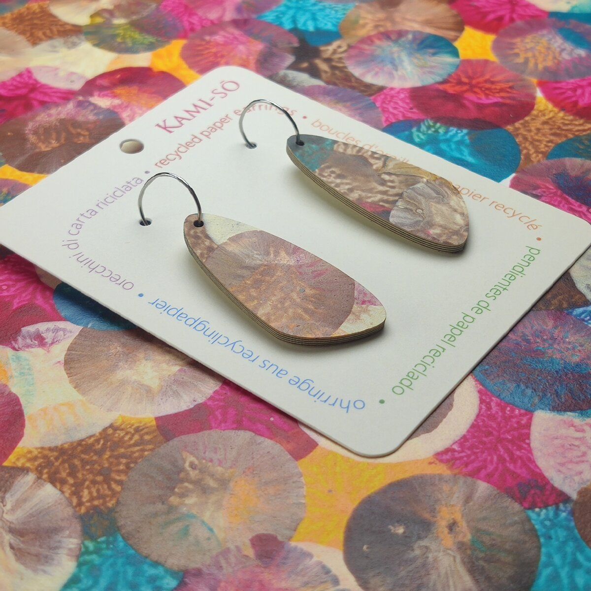 Oval Recycled Paper Earrings - Multicolour