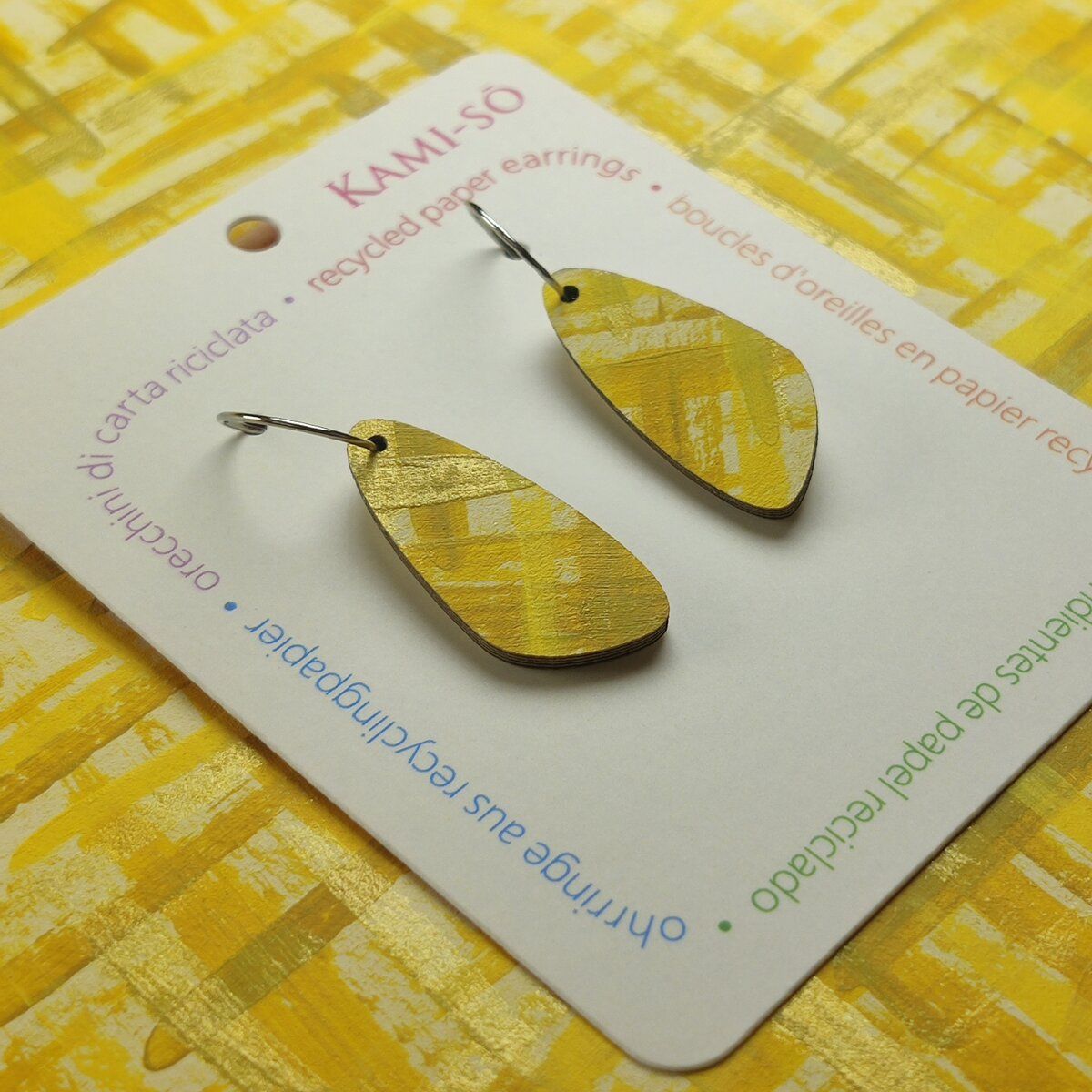 Oval Recycled Paper Earrings - Mustard & Yellow