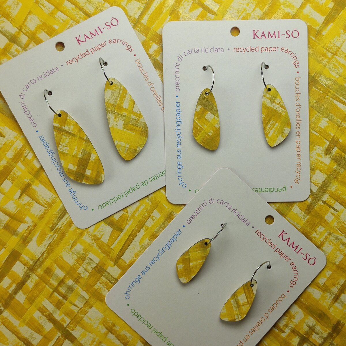 Oval Recycled Paper Earrings - Mustard & Yellow