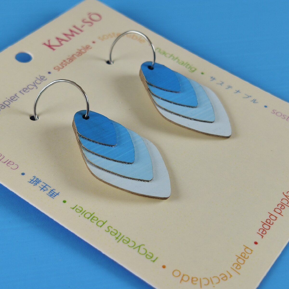 Diamond Layered Recycled Paper Earrings - Blue