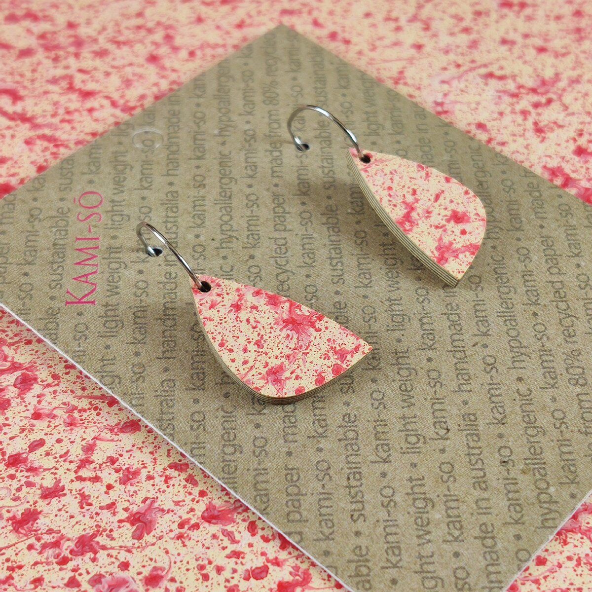 Mini Recycled Paper Earrings - Pink Cream Speckle