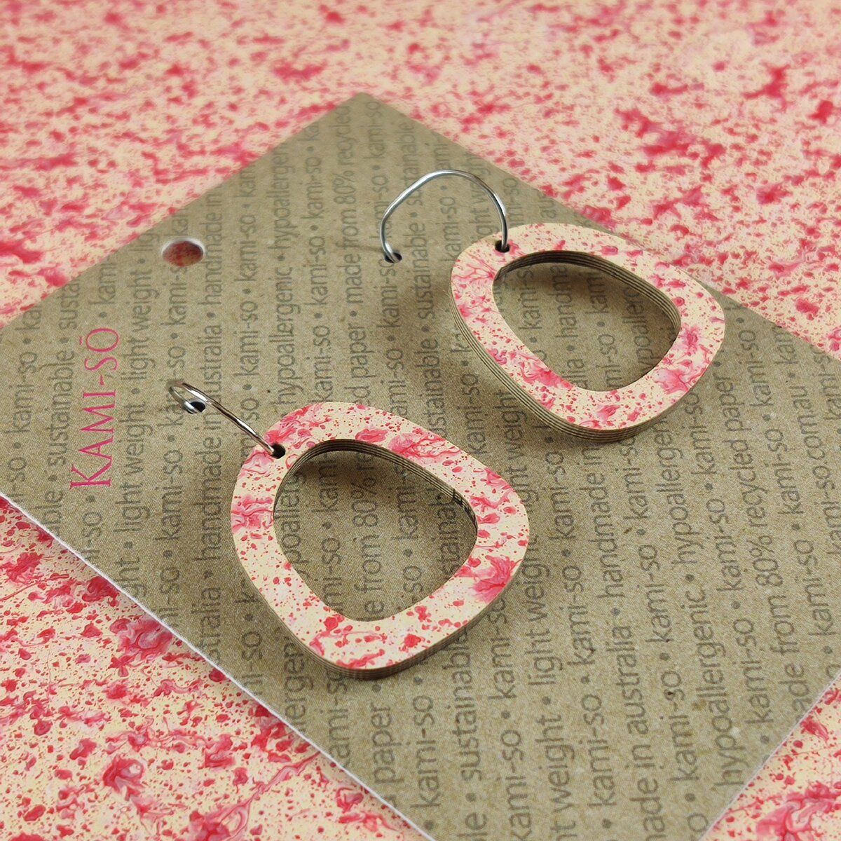 Mini Recycled Paper Earrings - Pink Cream Speckle