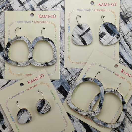Square Recycled Paper Earrings - Black & White