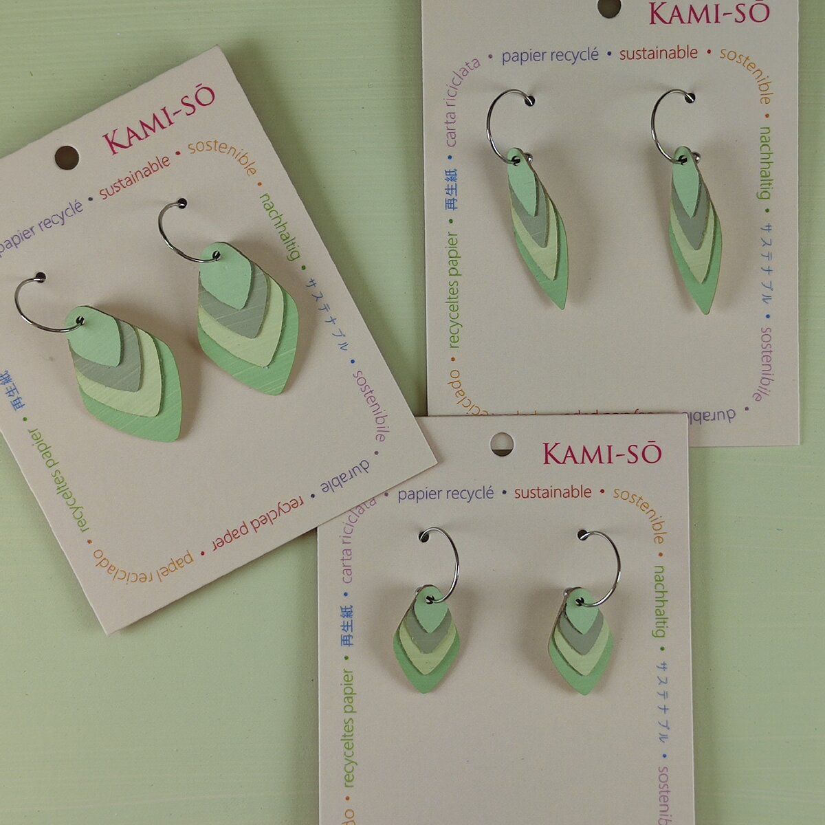 Diamond Layered Recycled Paper Earrings - Pale Green