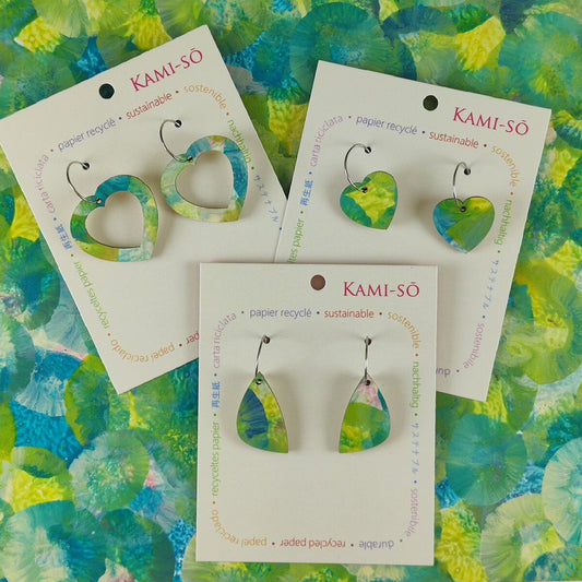 Mini Recycled Paper Earrings - Lime, Blue and Cream