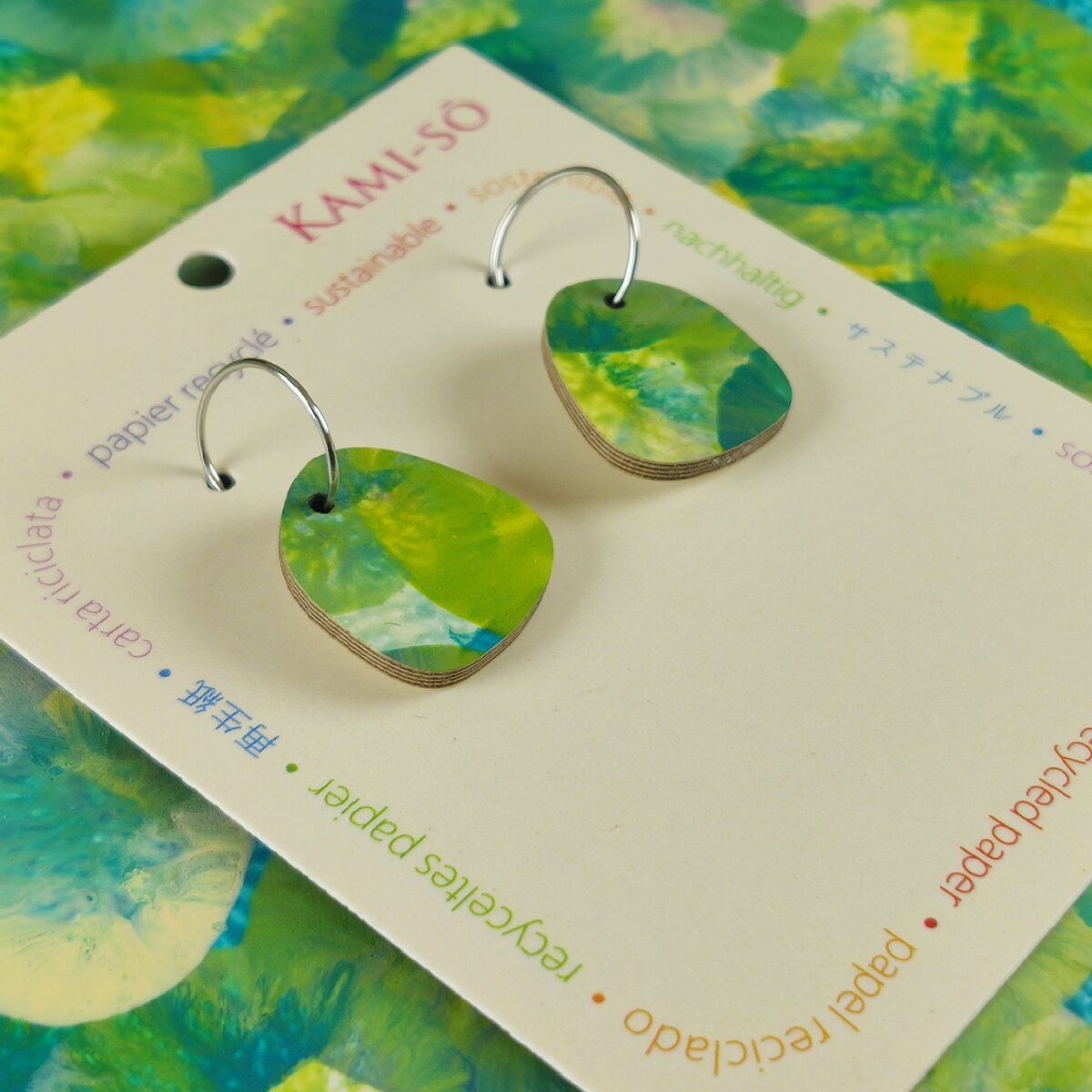 Mini Recycled Paper Earrings - Lime, Blue and Cream