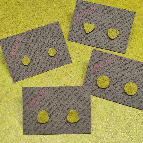 Recycled Paper Stud Earrings - Yellow Speckle