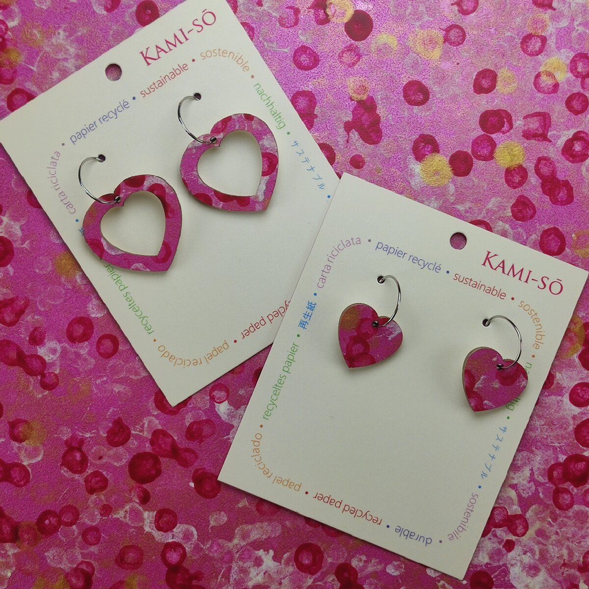 Mini Recycled Paper Earrings - Pink, Gold & White